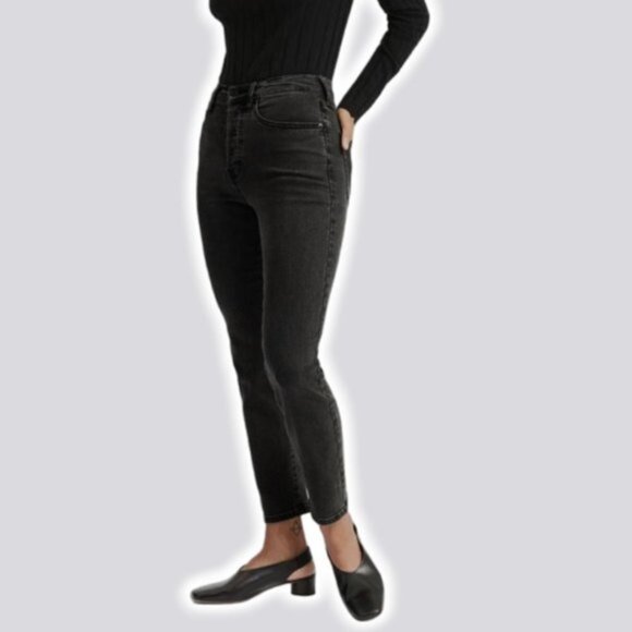 EVERLANE High Rise Slim Straight Cigarette Jeans Sz 24 Black - Picture 1 of 8